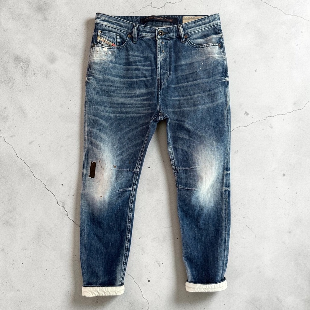 Diesel Eazee Relaxed Boyfriend Jeans Size 27 Blue Distressed Low Waist Italy